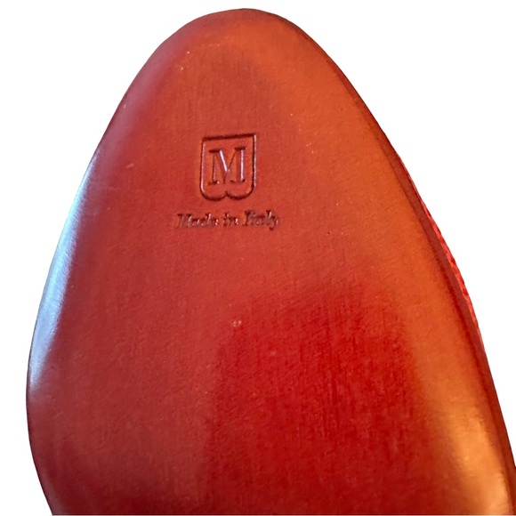 Bruno Magli Elegant Vintage Red Leather Snakeskin Print Peep-Toe Slingback Heels - Picture 8 of 8